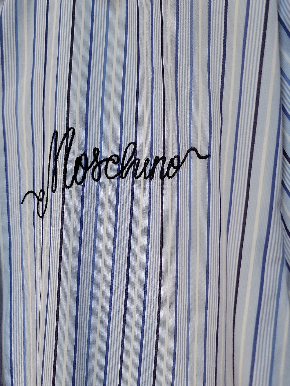Moschino Couture!  Light Blue & White Striped Asymmetrical Shirt Dress - Picture 2 of 12